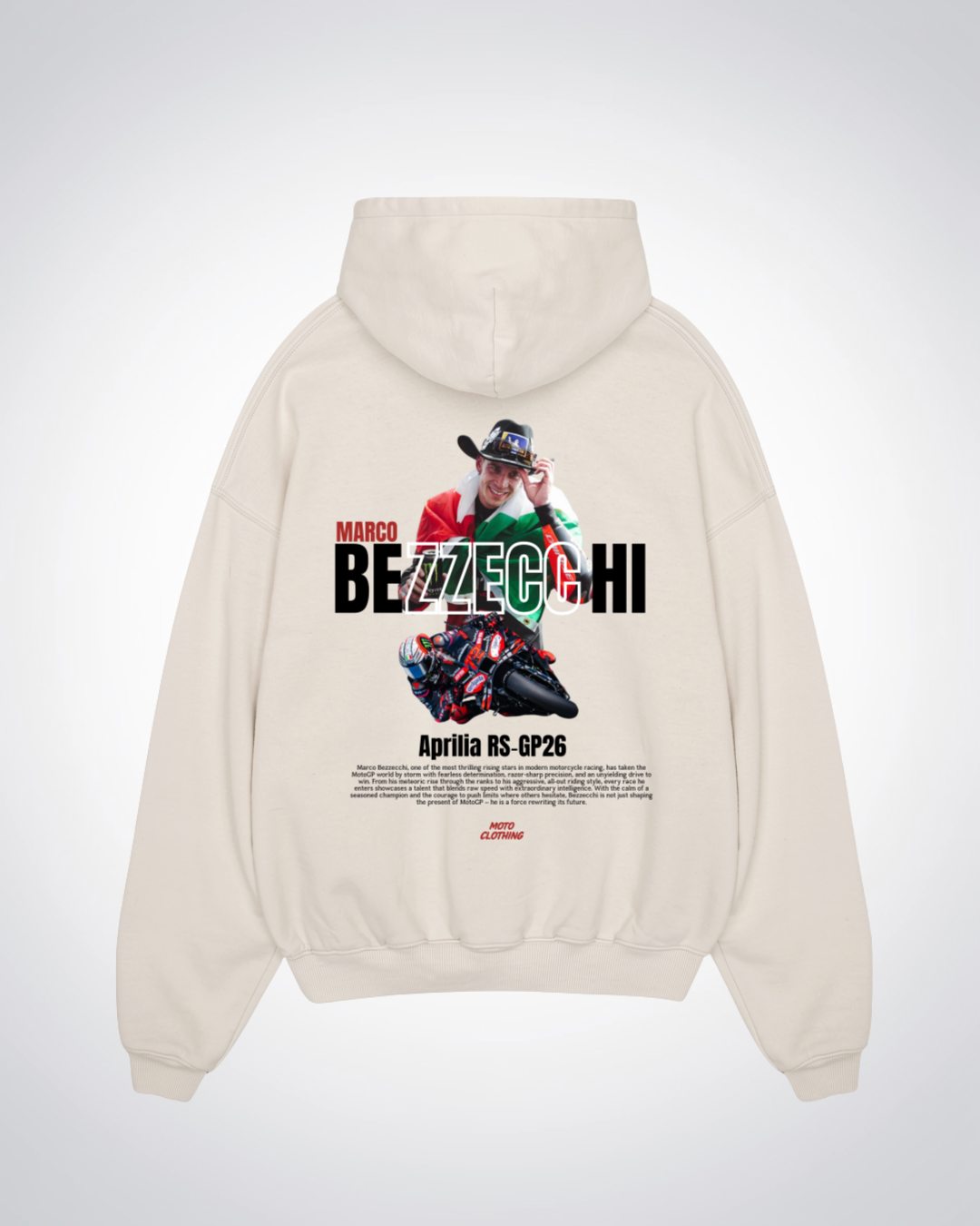Bezzecchi Oversized Hoodie - Beige Back (Designed)