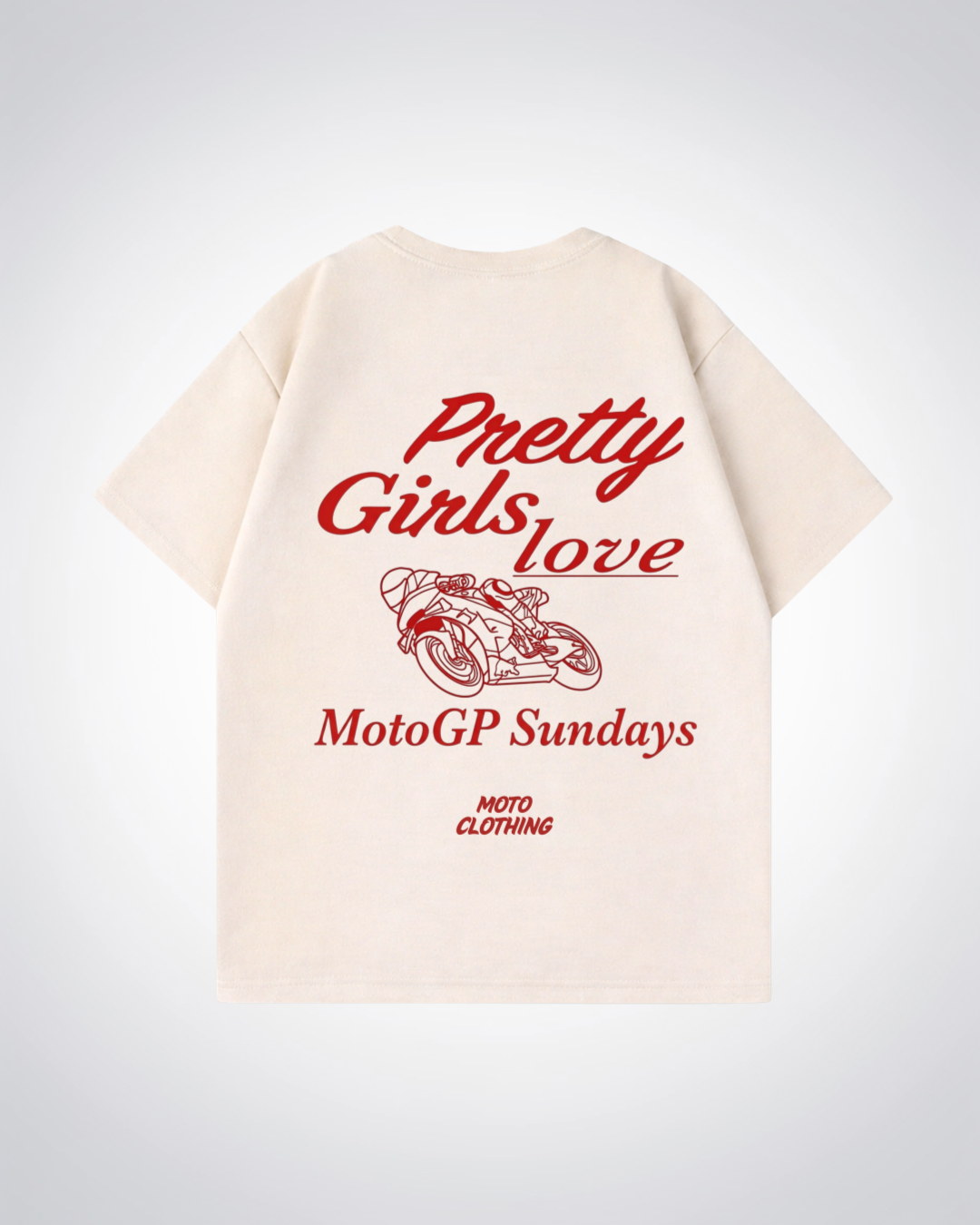 Pretty Girls love MotoGP Sundays Oversized Shirt - Beige Back (Designed)