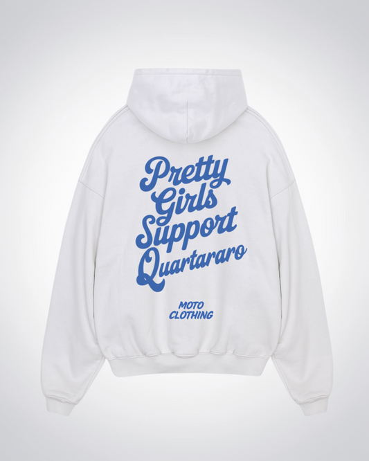 Pretty Girls Support Quartararo Oversized Hoodie - White Back (Designed)