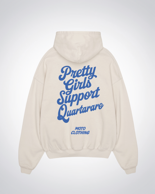 Pretty Girls Support Quartararo Oversized Hoodie - Beige Back (Designed)