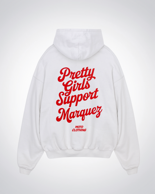 Pretty Girls Support Marquez Oversized Hoodie - White Back (Designed)