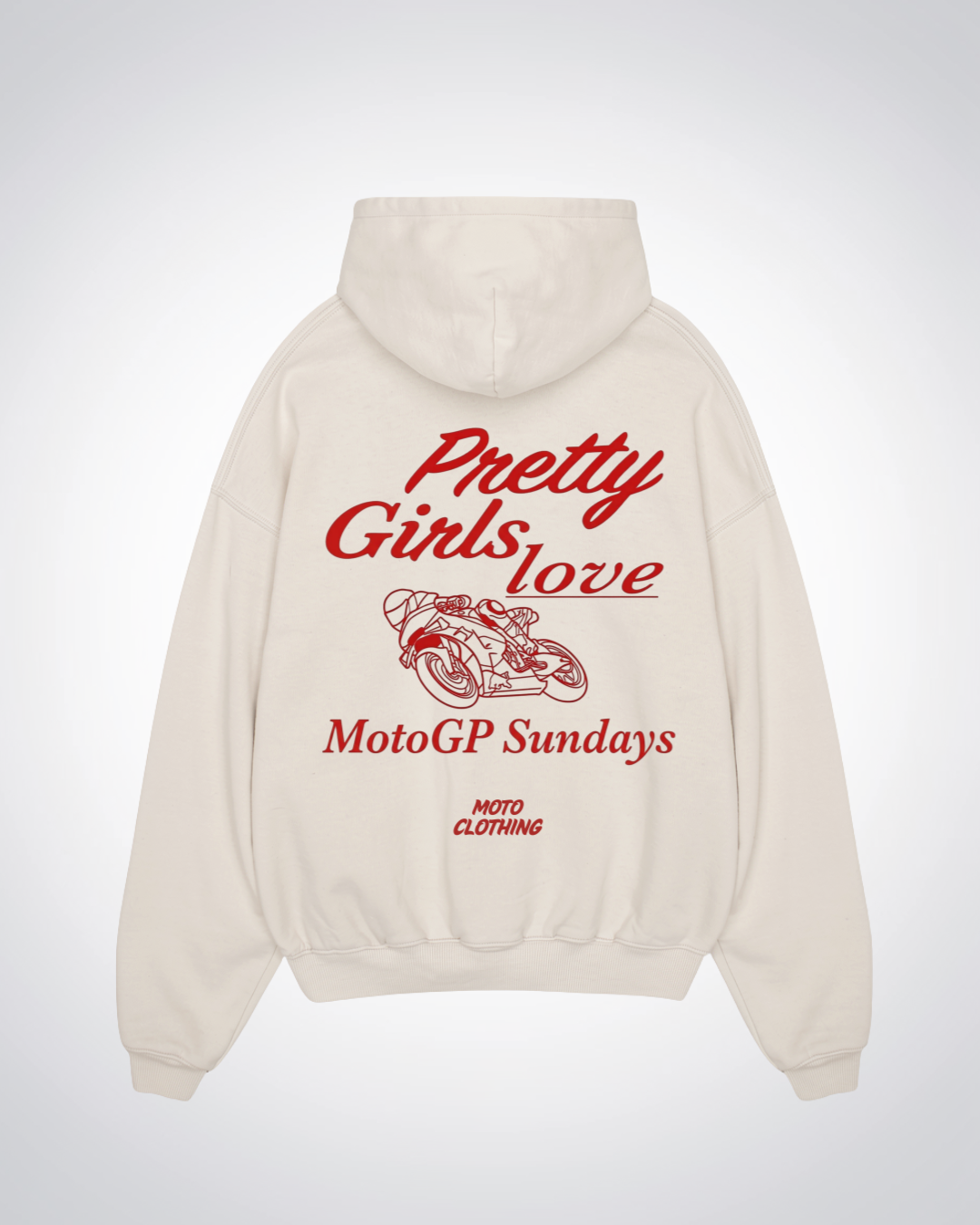 Pretty Girls Love MotoGP Sundays Oversized Hoodie - Beige Back (Designed)