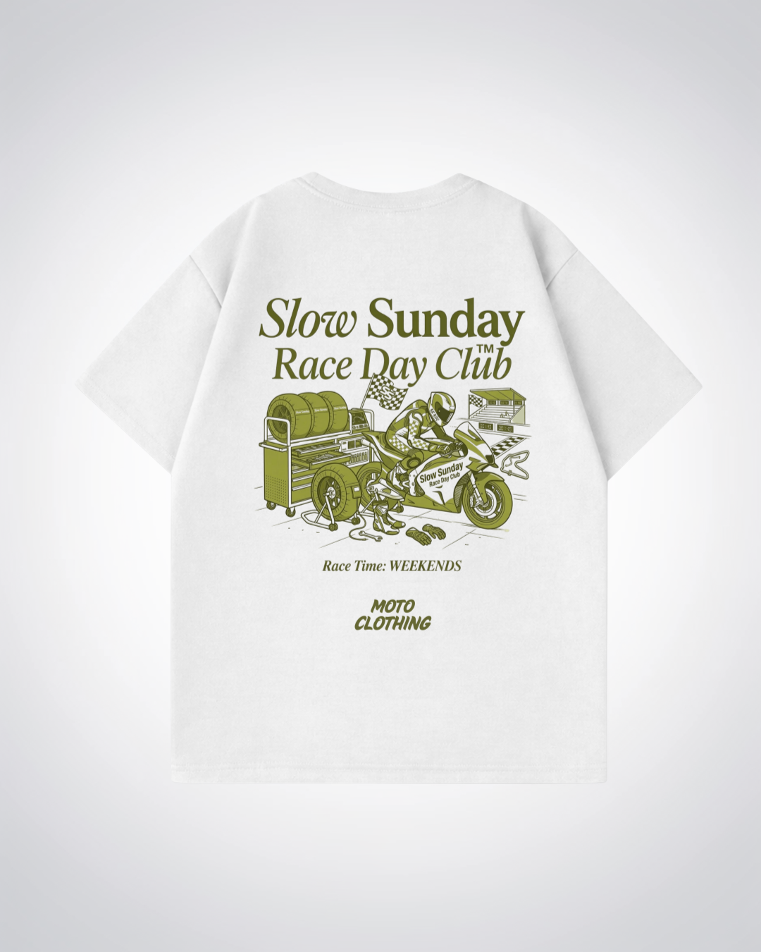 Slow Sunday Race Day Club Oversized Shirt - White Back (Designed)