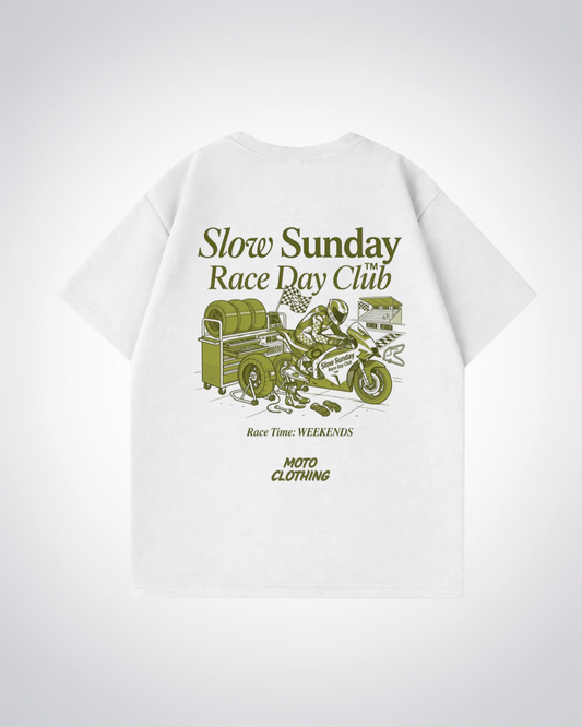 Slow Sunday Race Day Club Oversized Shirt - White Back (Designed)