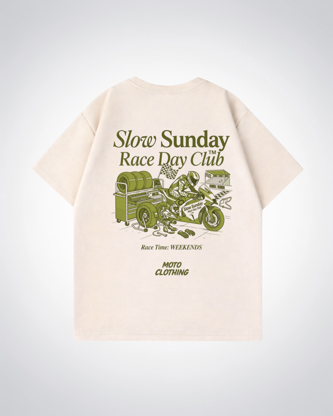Slow Sunday Race Day Club Oversized Shirt - Beige Back (Designed)