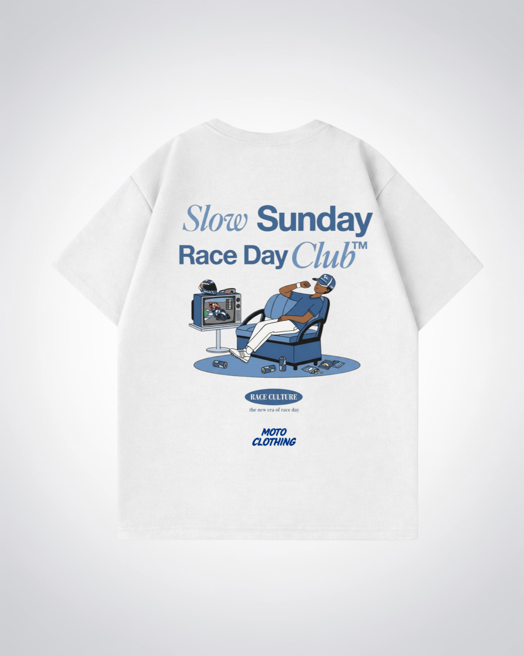Slow Sunday Race Day Club Oversized Shirt - White Back (Designed)