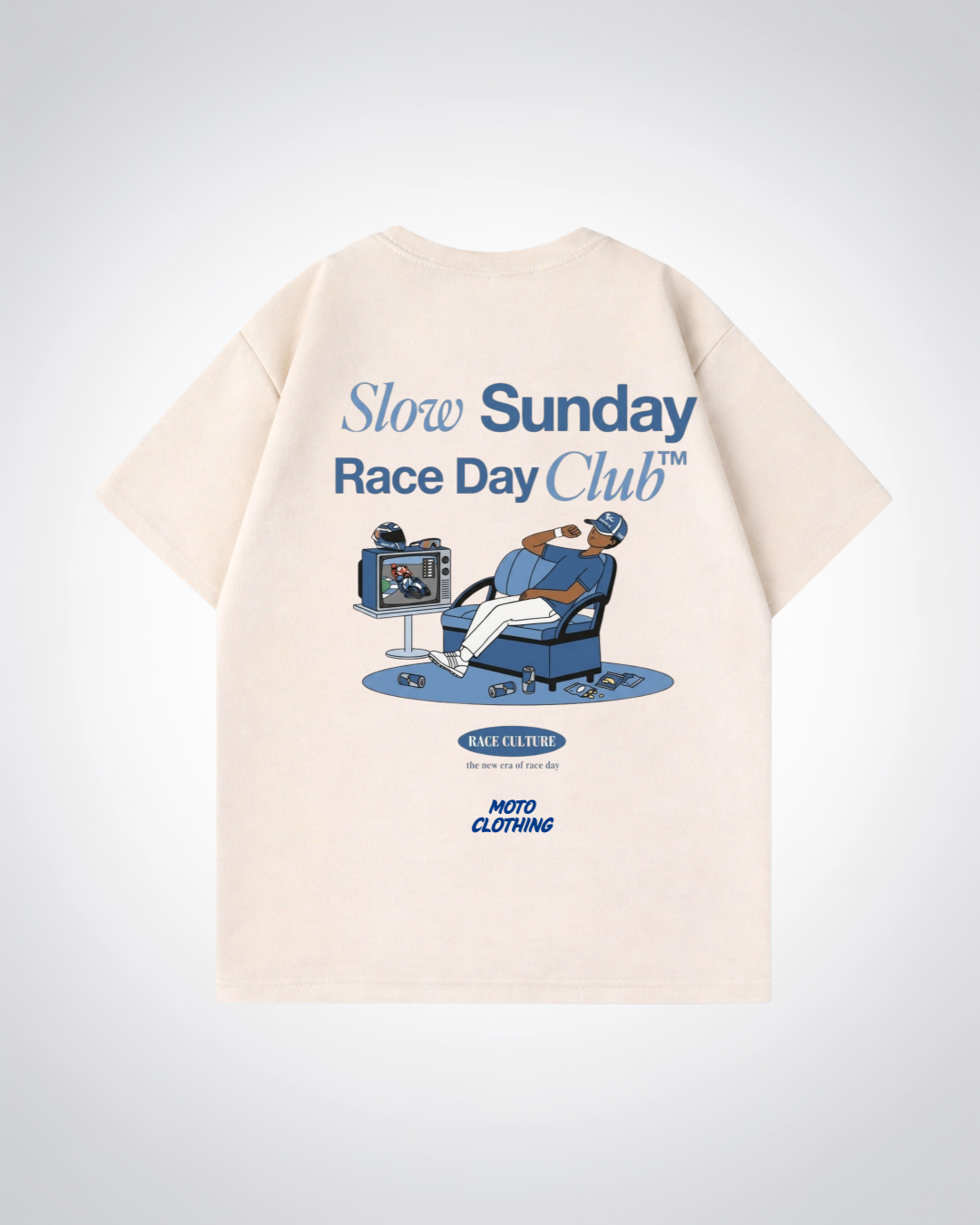 Slow Sunday Race Day Club Oversized Shirt - Beige Back (Designed)