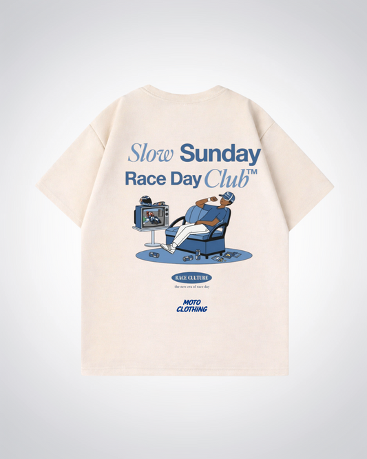 Slow Sunday Race Day Club Oversized Shirt - Beige Back (Designed)