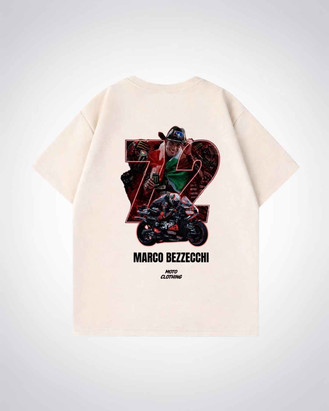 Marco Bezzecchi 72 Oversized Shirt - Beige Back (Designed)