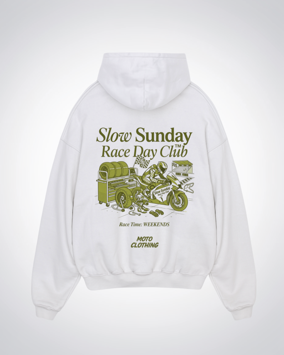 Slow Sunday Race Day Club Oversized Hoodie - White Back (Designed)