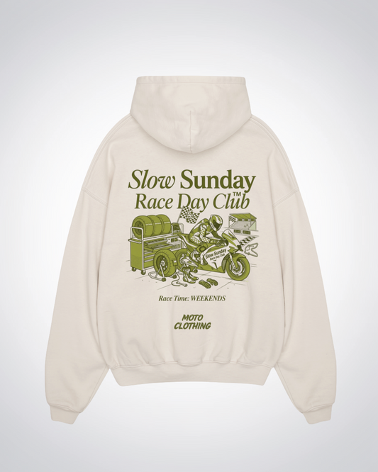 Slow Sunday Race Day Club Oversized Hoodie - Beige Back (Designed)