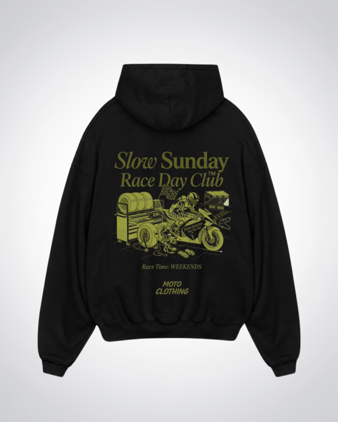 Slow Sunday Race Day Club Oversized Hoodie - Black Back (Designed)