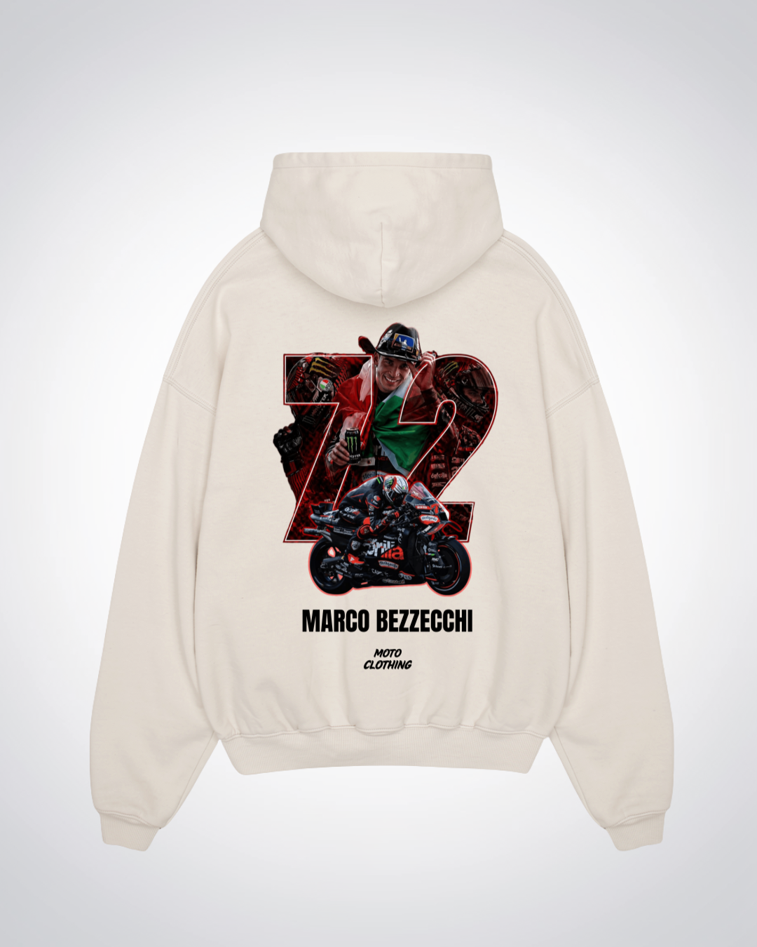 Marco Bezzecchi 72 Oversized Hoodie - Beige Back (Designed)