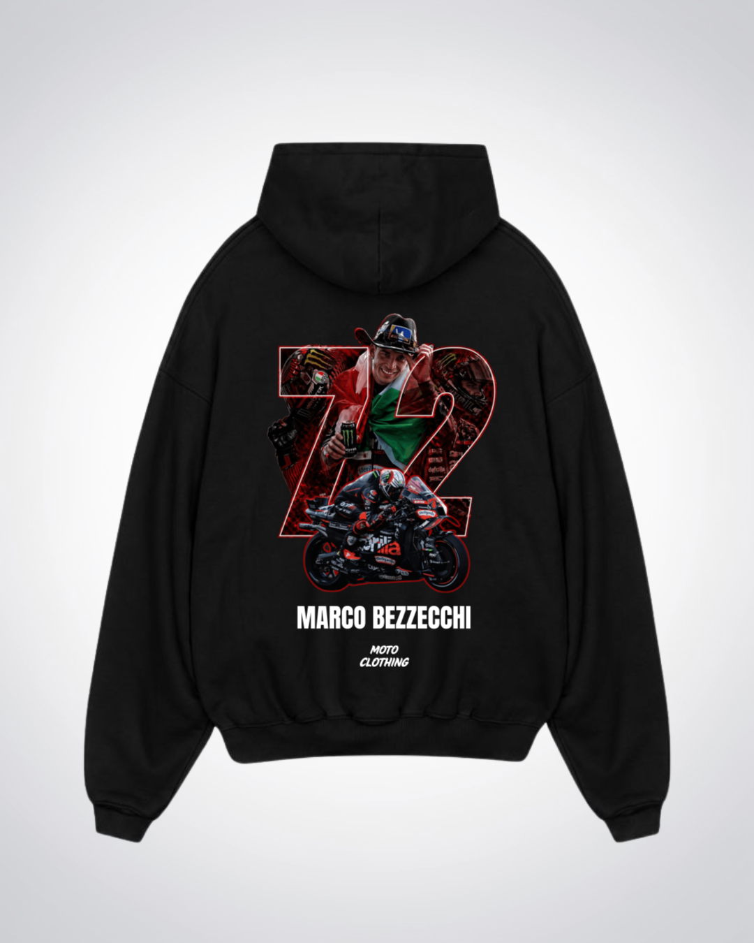 Marco Bezzecchi 72 Oversized Hoodie - Black Back (Designed)