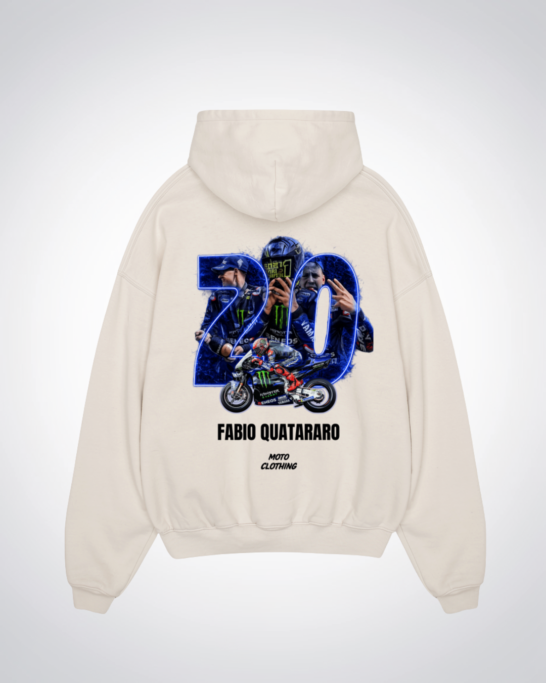Fabio Quatararo 20 Oversized Hoodie - Beige Back (Designed)