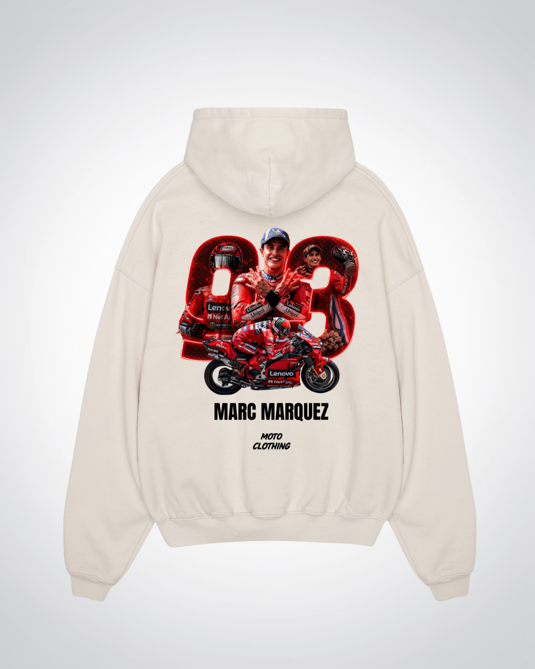 Marc Marquez 93 Oversized Hoodie - Beige Back (Designed)