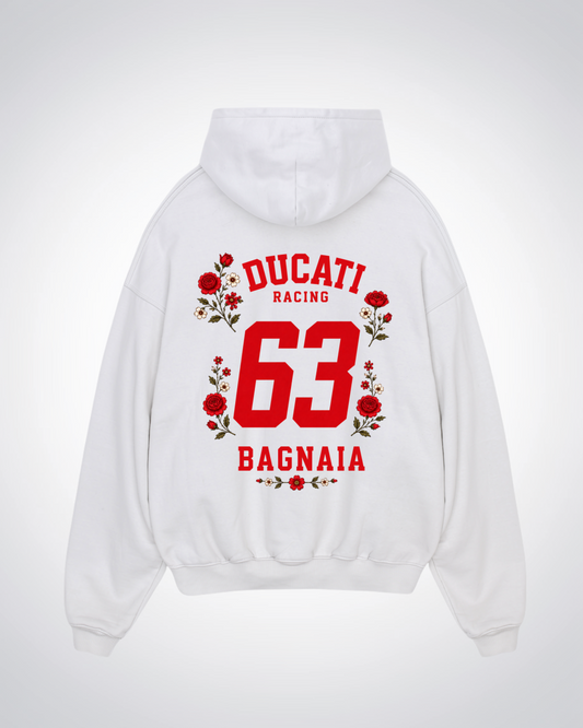 Bagnaia Flower Trikot Oversized Hoodie - White Back (Designed)