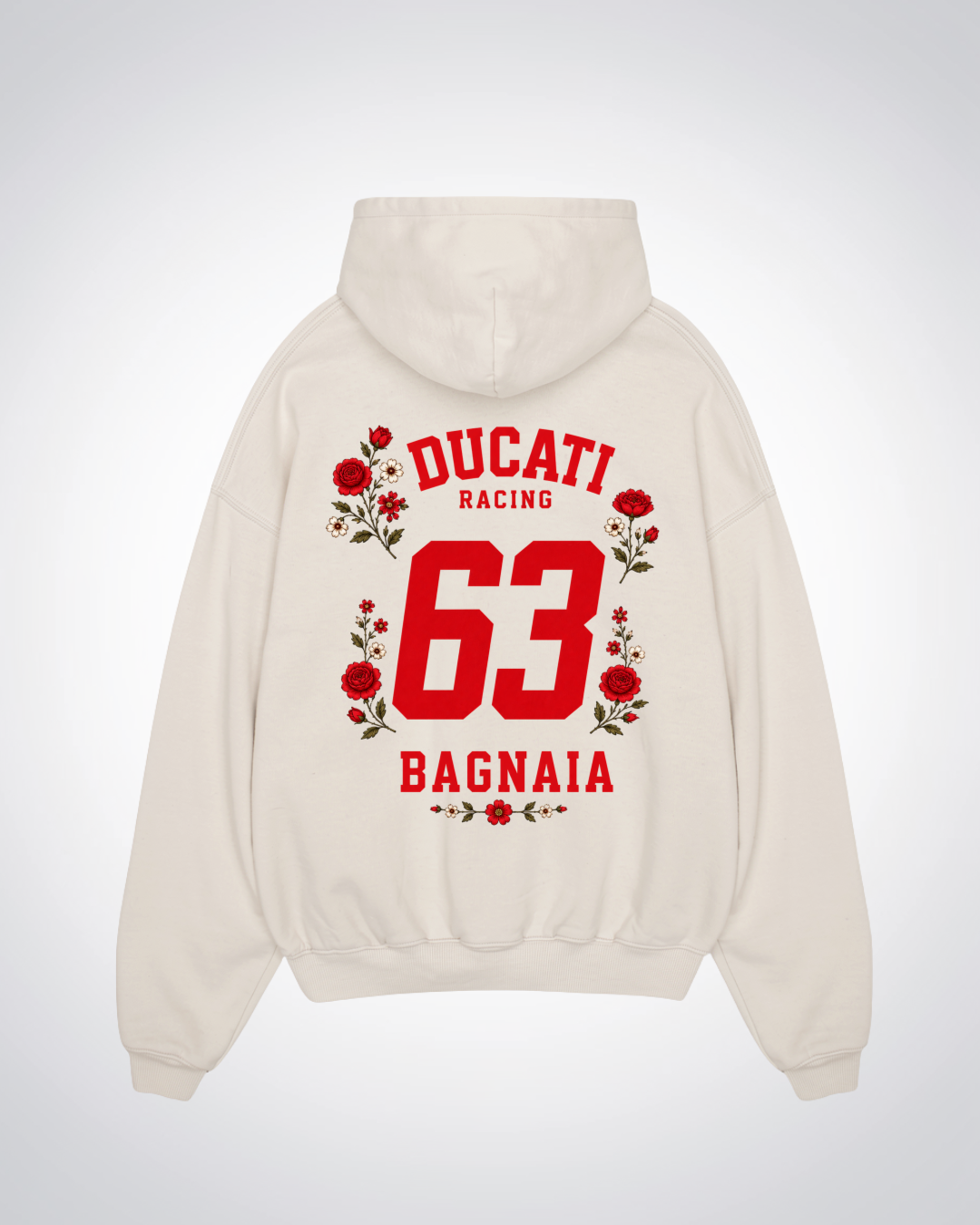 Bagnaia Flower Trikot Oversized Hoodie - Beige Back (Designed)