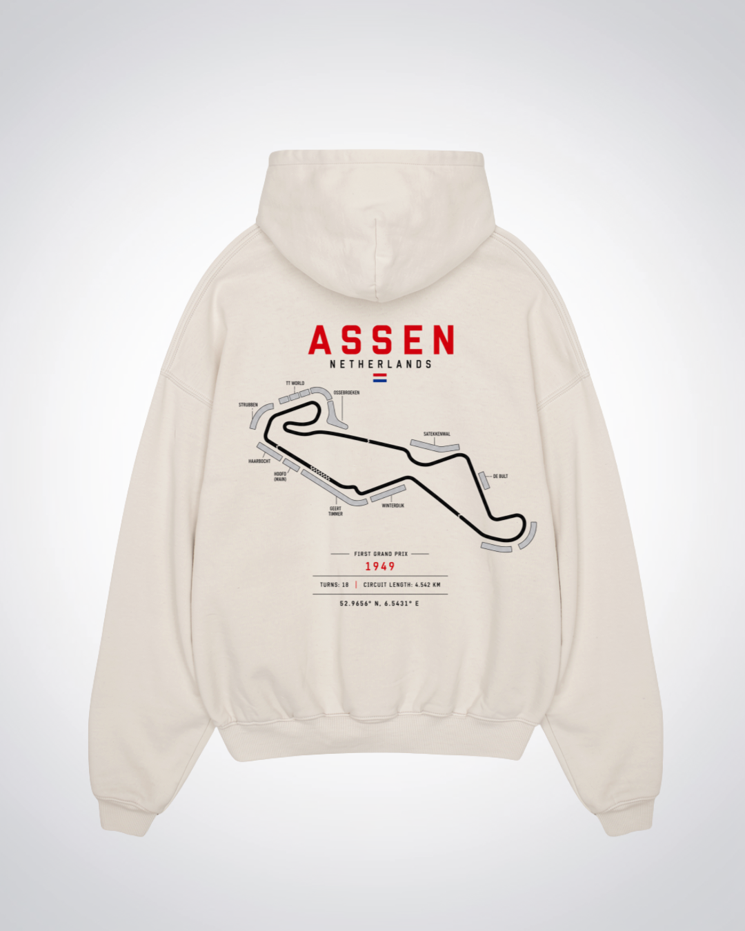 Assen Circuit Oversized Hoodie - Beige Back (Designed)