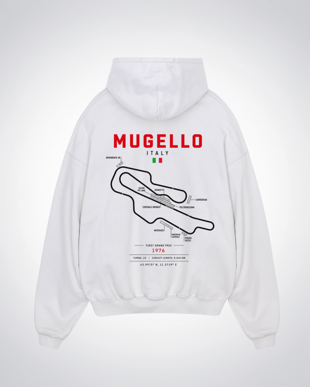 Mugello Circuit Oversized Hoodie - White Back (Designed)