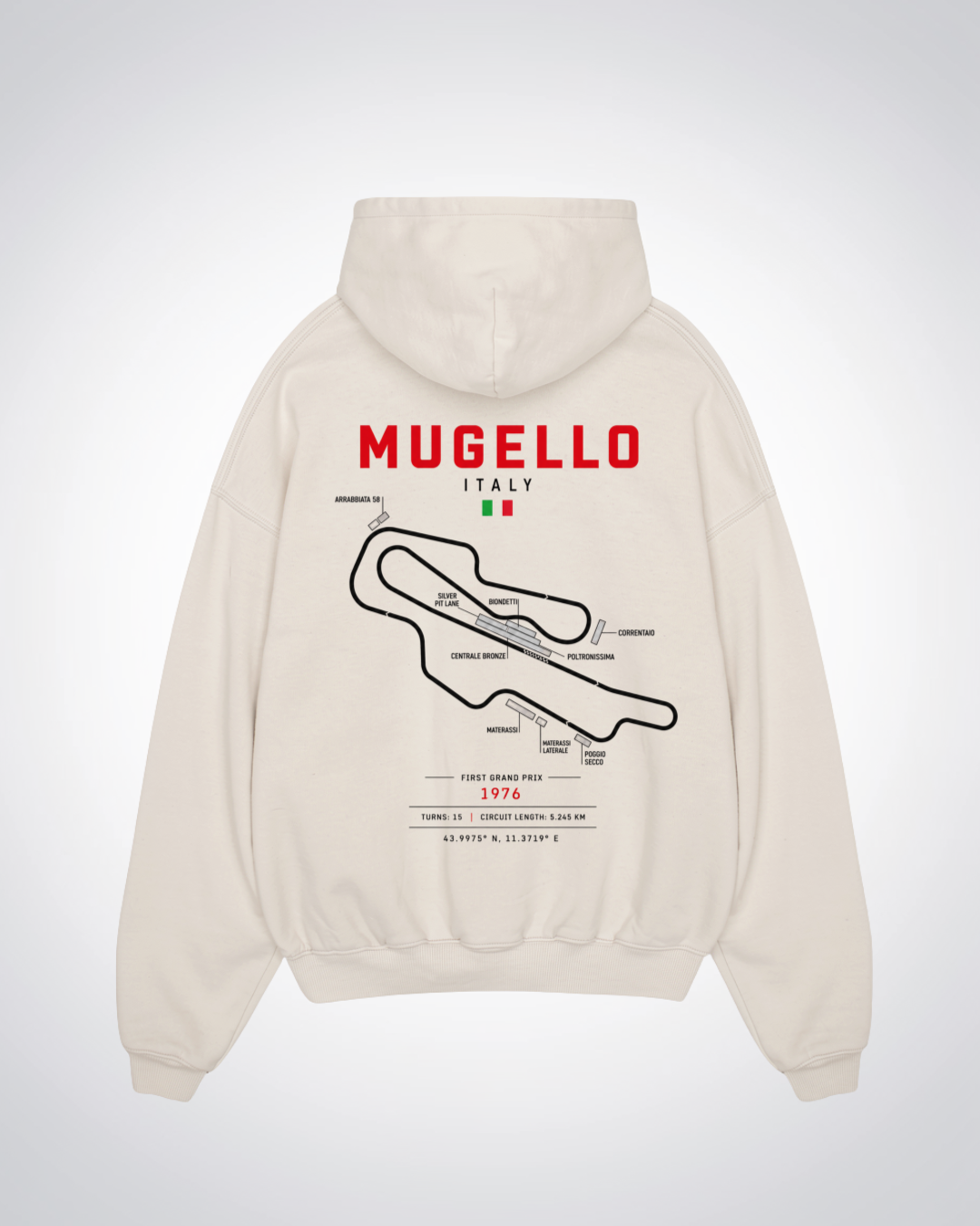 Mugello Circuit Oversized Hoodie - Beige Back (Designed)
