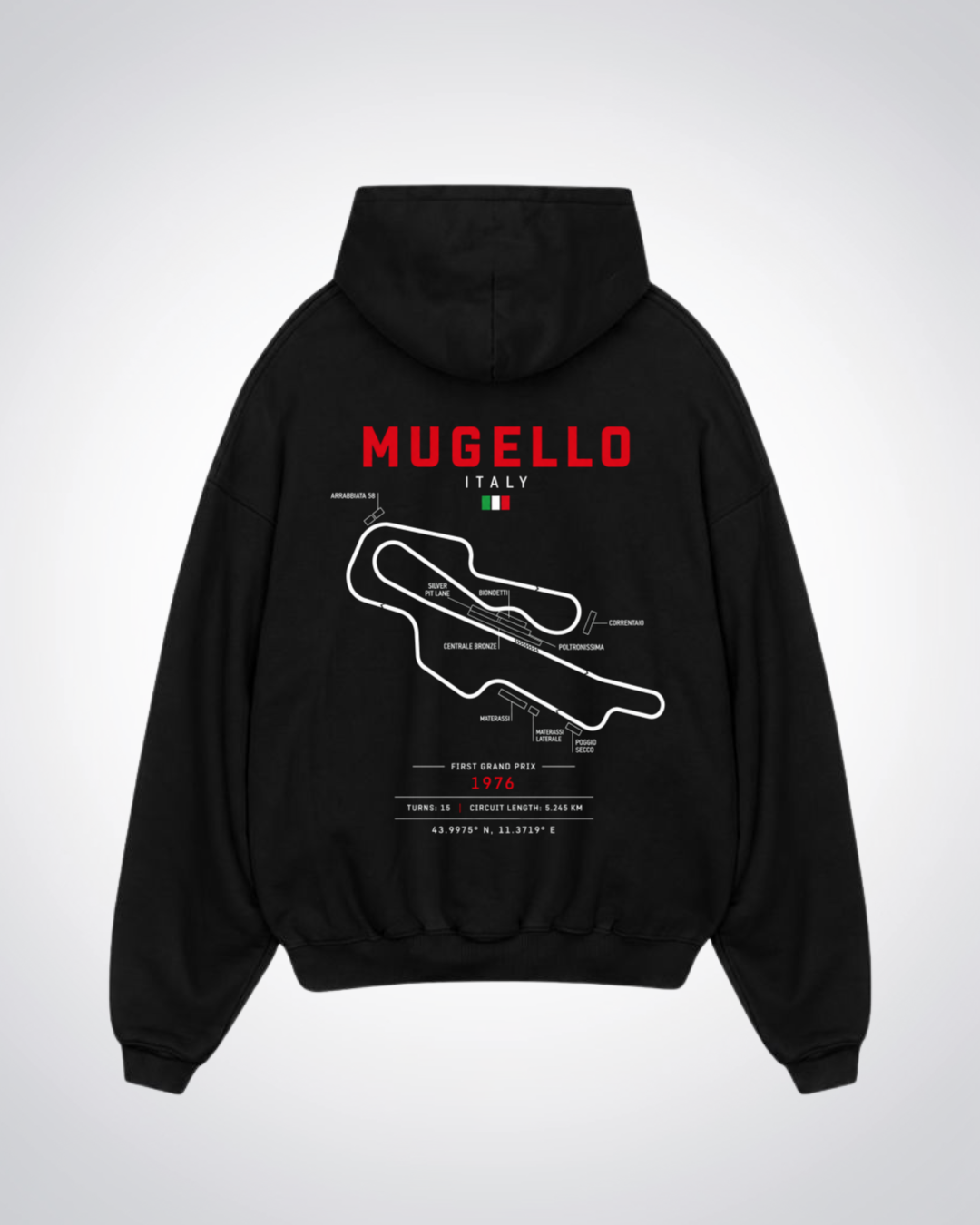 Mugello Circuit Oversized Hoodie - Black Back (Designed)