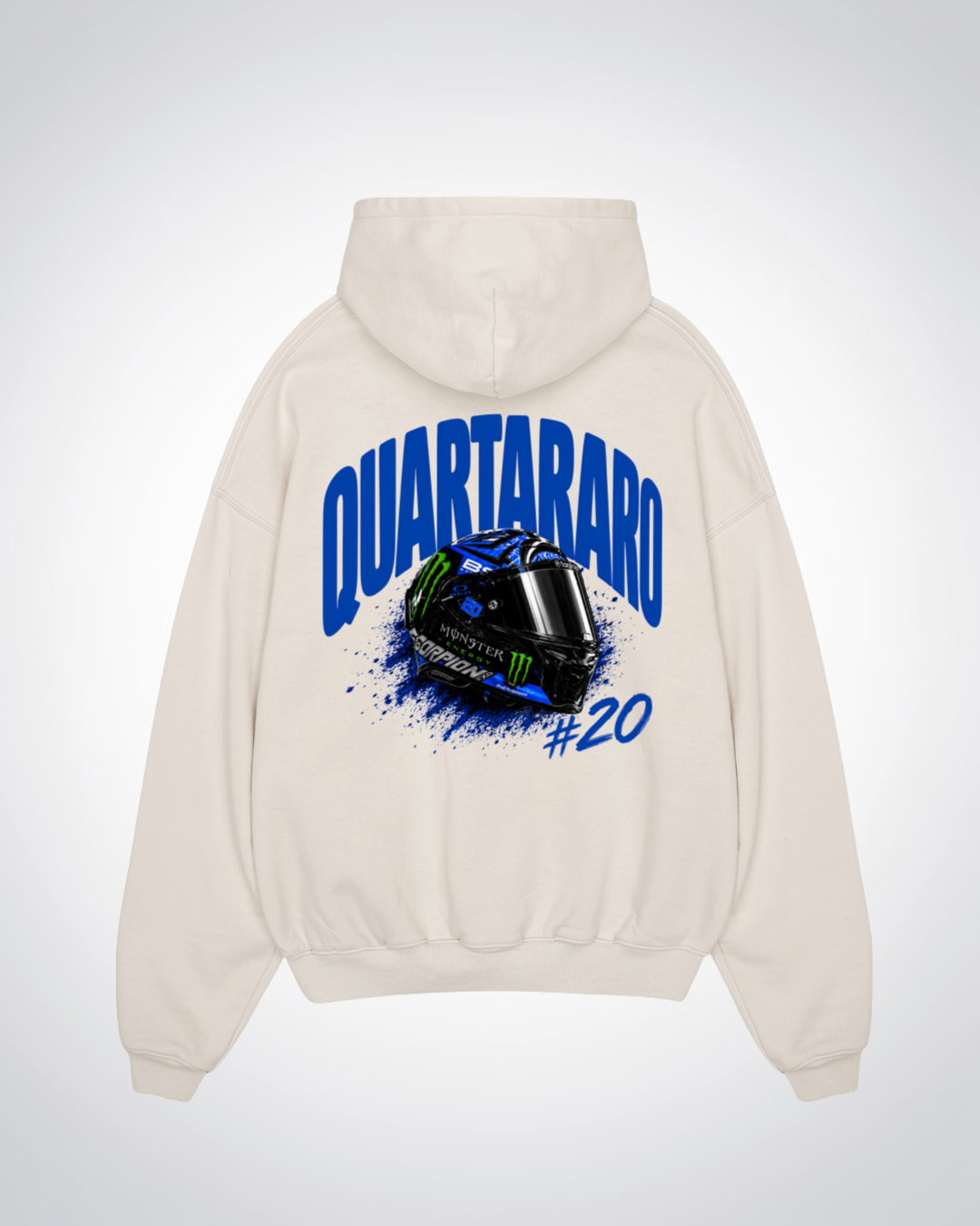  Quartararo Helmet Oversized Hoodie - Beige Back (Designed)
