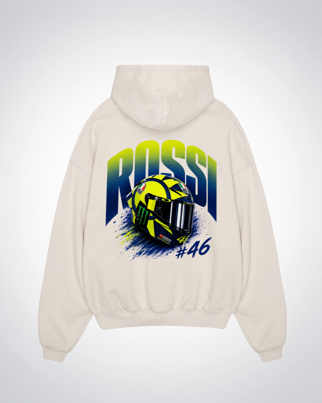  Rossi Helmet Oversized Hoodie - Beige Back (Designed)