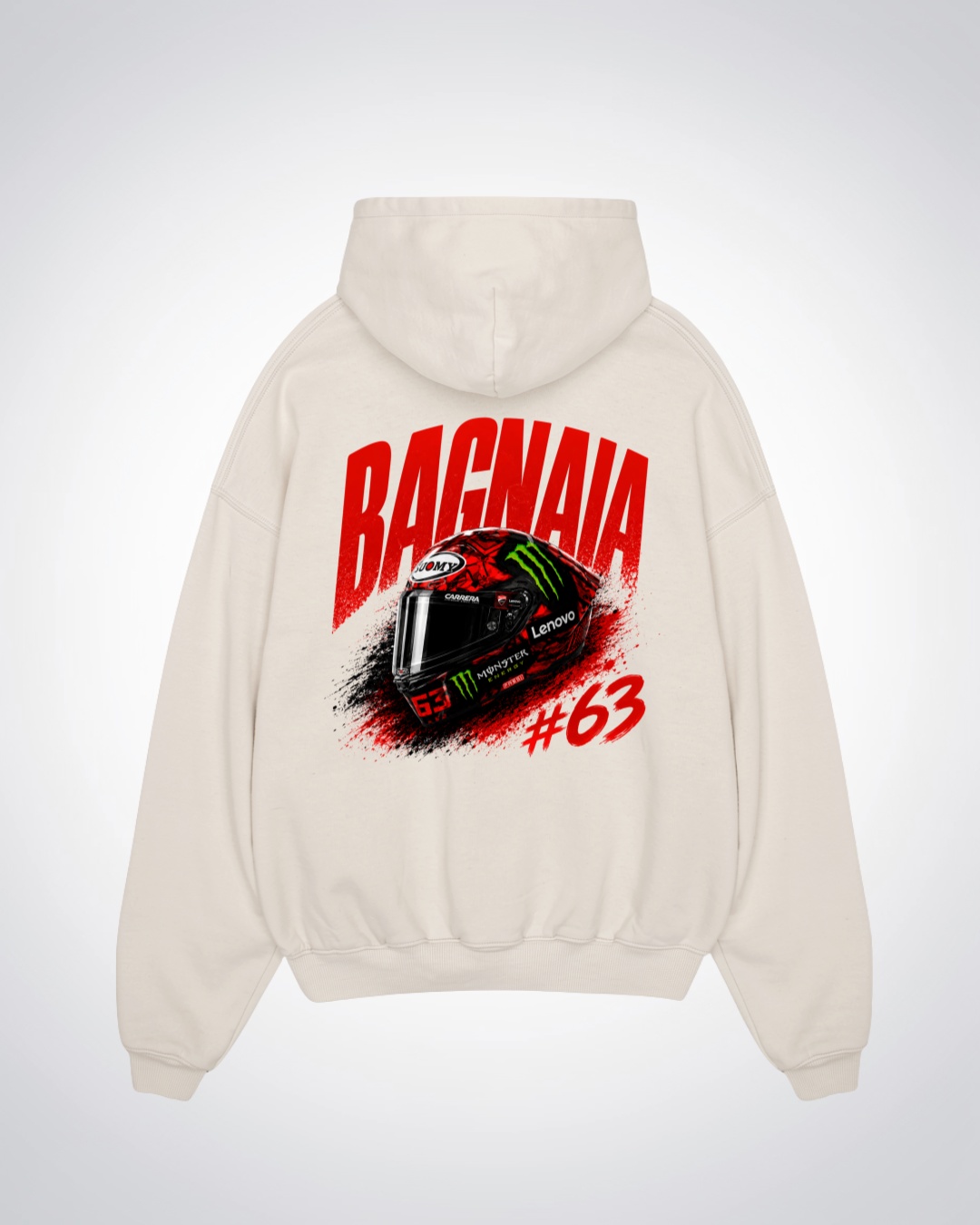  Bagnaia Helmet Oversized Hoodie - Beige Back (Designed)