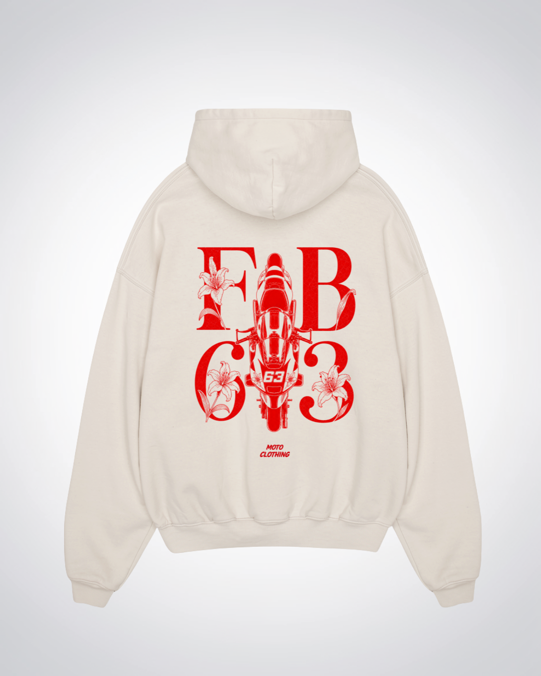 FB63 Flower Oversized Hoodie - Beige Back (Designed)