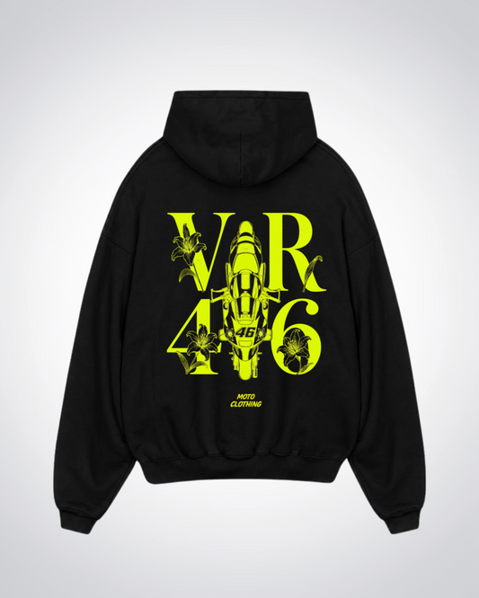 VR46 Flower Oversized Hoodie - Black Back (Designed)