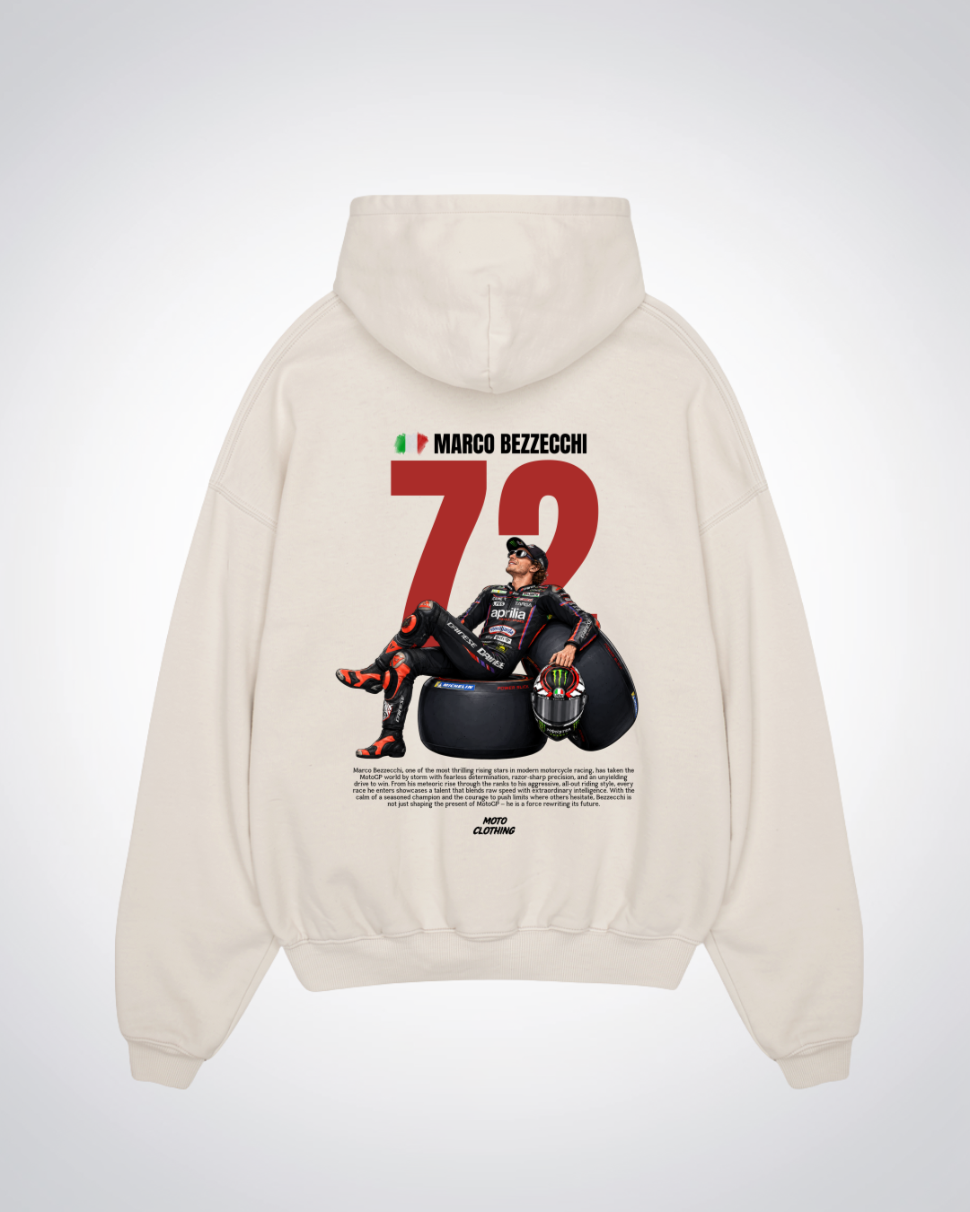 Bezzecchi 72 Oversized Hoodie - Beige Back (Designed)